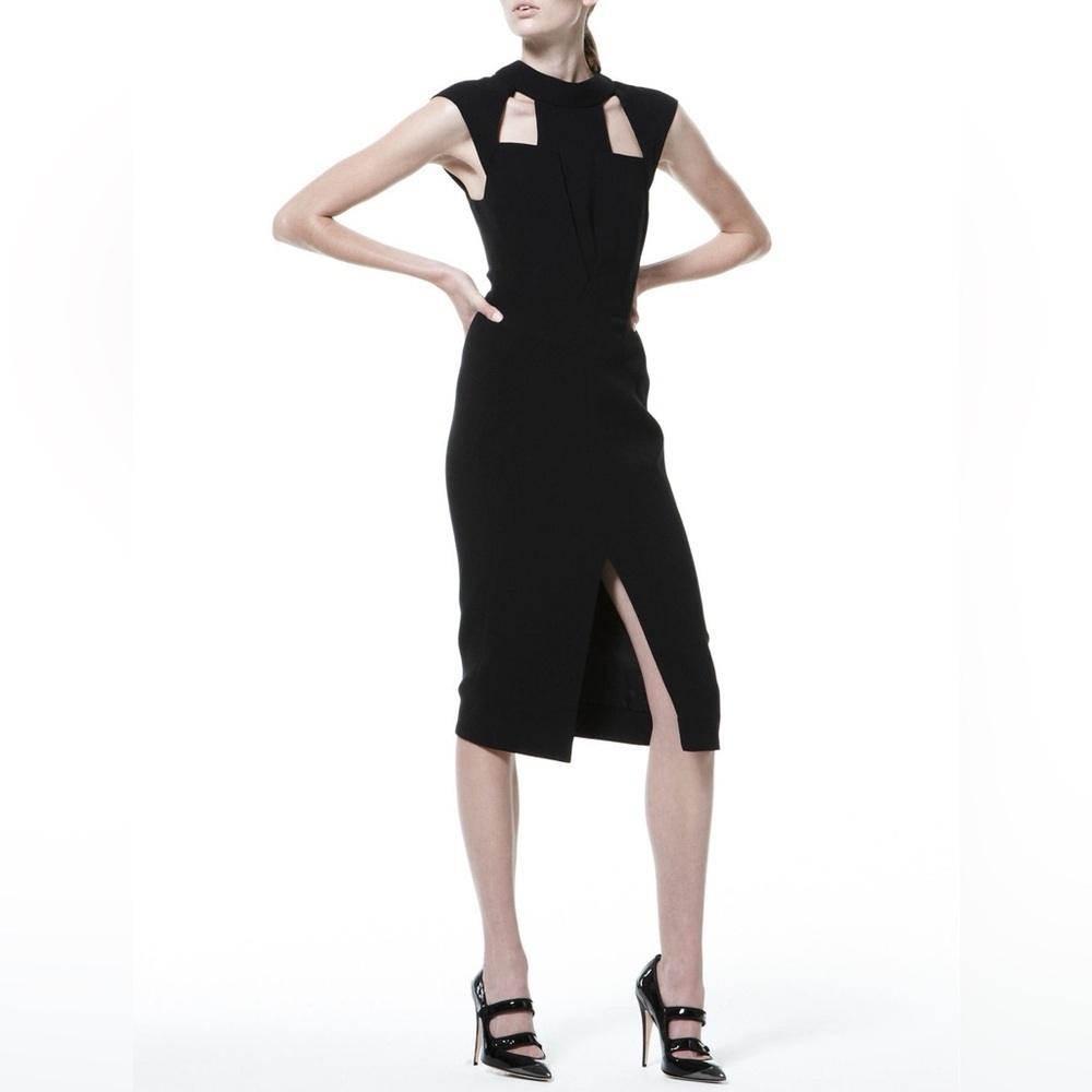 J Mendel Sculptural Cut Out Midi Dress Black Designer Classy Sz 8